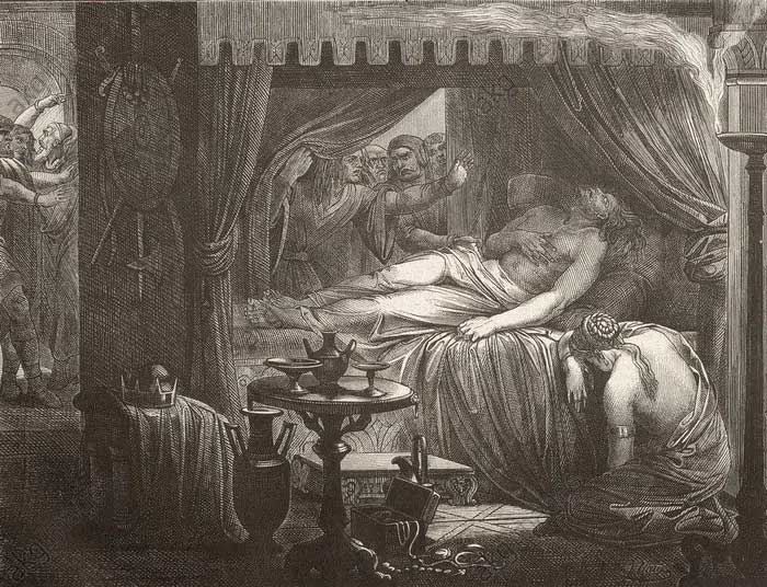 After his wedding night, the tribal chief Attila died in his bed in a pool of blood.